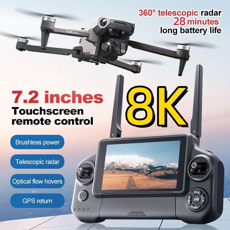 Rc Helicopter Electric - 8K 3-Achsen-Gimbal Bürstenloser 7,2-Zoll-Touchscreen FPV-Fernbedienung Quadcopter